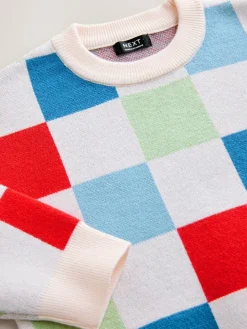 Next Bright Checkerboard Knitted Crew Neck Jumper (3mths-7yrs)^ Knitwear|Knitwear