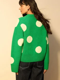 Next Bright Green Spot Crew Neck Knitted Jumper with Wool^Women Knitwear|Knitwear