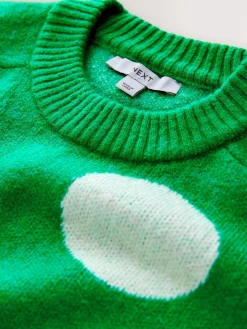 Next Bright Green Spot Crew Neck Knitted Jumper with Wool^Women Knitwear|Knitwear