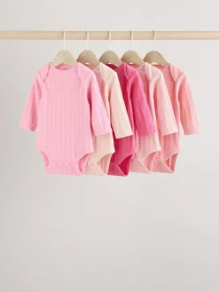Next Bright Pink 5 Pack Long Sleeve Baby Bodysuits^ Bodysuits & Vests|Vests