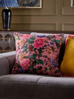 Outlet Next Bright Pink 50 X 50cm Maximalist Floral Velvet Cushion