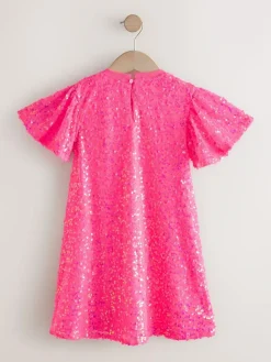 Outlet Next Angel Sleeve Sequin Party Dress (3-16yrs) Bright Pink