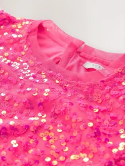 Outlet Next Angel Sleeve Sequin Party Dress (3-16yrs) Bright Pink