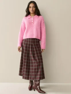 Next Boucle Long Sleeve Polo Jumper Bright Pink