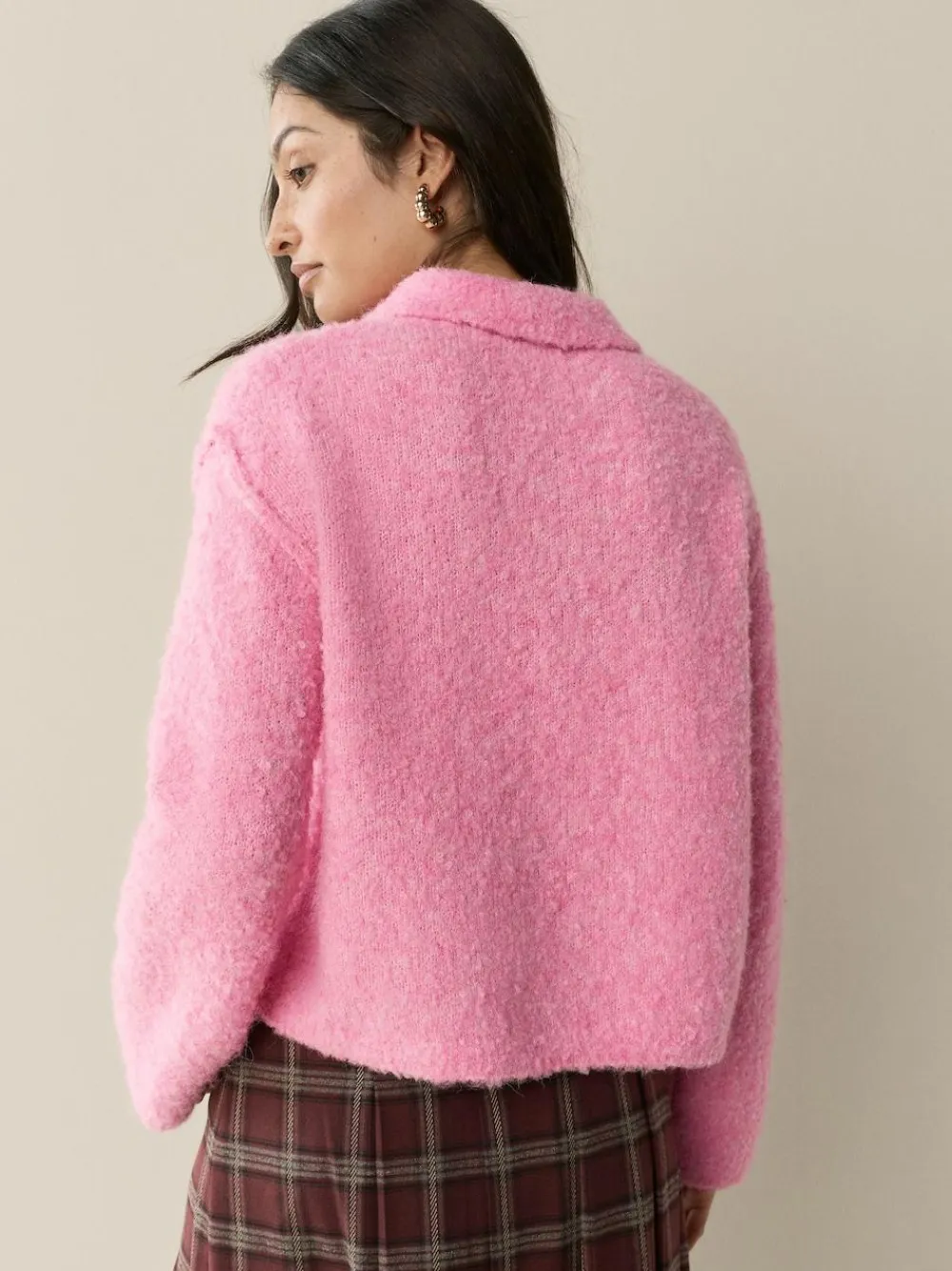 Next Boucle Long Sleeve Polo Jumper Bright Pink