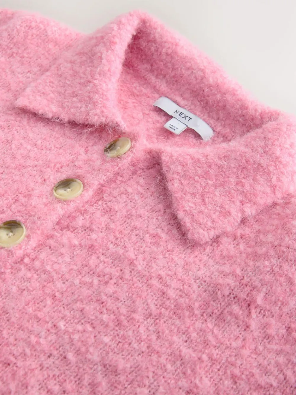 Next Boucle Long Sleeve Polo Jumper Bright Pink