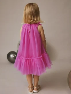 Next Bright Pink Bows Sleeveless Mesh Dress (3mths-7yrs)^ Dresses|Dresses