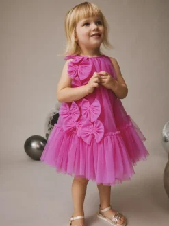 Next Bright Pink Bows Sleeveless Mesh Dress (3mths-7yrs)^ Dresses|Dresses