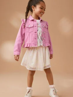 Sale Next Frill Shoulder Denim Jacket (3-16yrs) Bright Pink