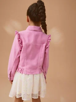 Sale Next Frill Shoulder Denim Jacket (3-16yrs) Bright Pink