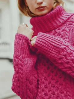 Clearance Next Roll Neck Cable Longline Jumper with Wool Bright Pink