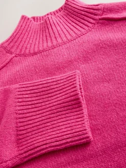 Next Stand Neck Chunky Knit Jumper With Wool Bright Pink