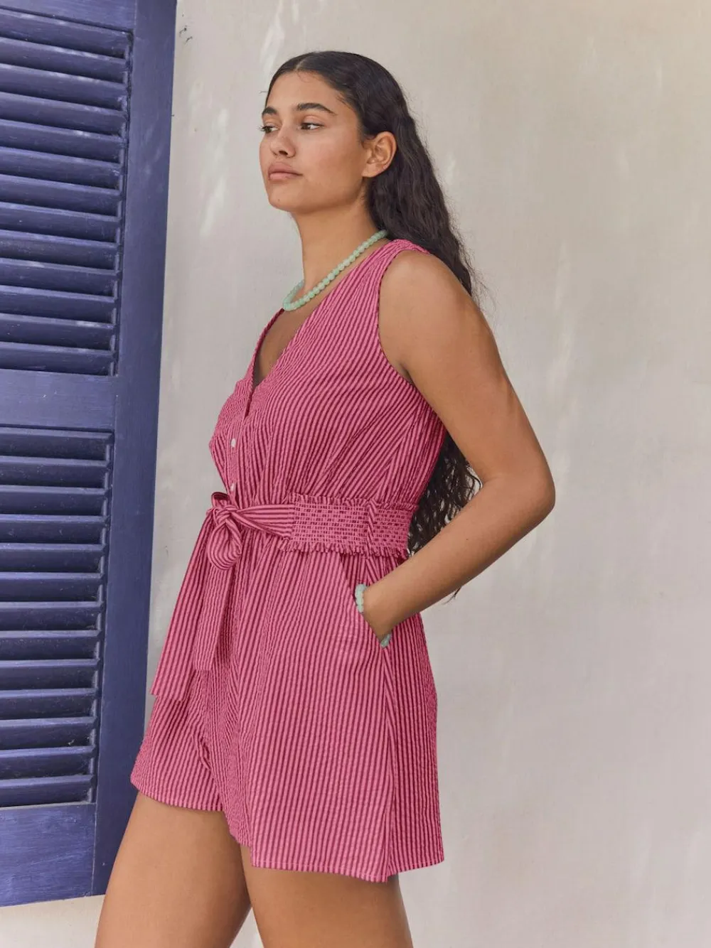 Next Bright Pink/Red Belted Summer Playsuit^Women Jumpsuits & Playsuits