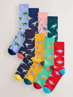 Next Bright Red/Blue/Orange Dinosaur Pattern Socks 8 Pack^ Socks|Socks