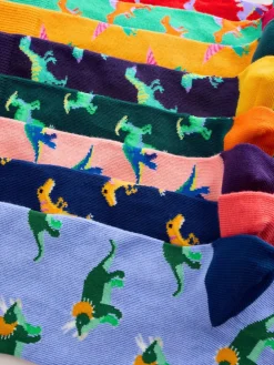 Next Bright Red/Blue/Orange Dinosaur Pattern Socks 8 Pack^ Socks|Socks