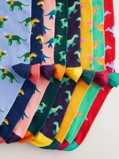 Next Bright Red/Blue/Orange Dinosaur Pattern Socks 8 Pack^ Socks|Socks