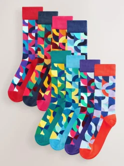 Next Bright Red/Green Geo Pattern Socks 8 Pack^ Socks|Socks