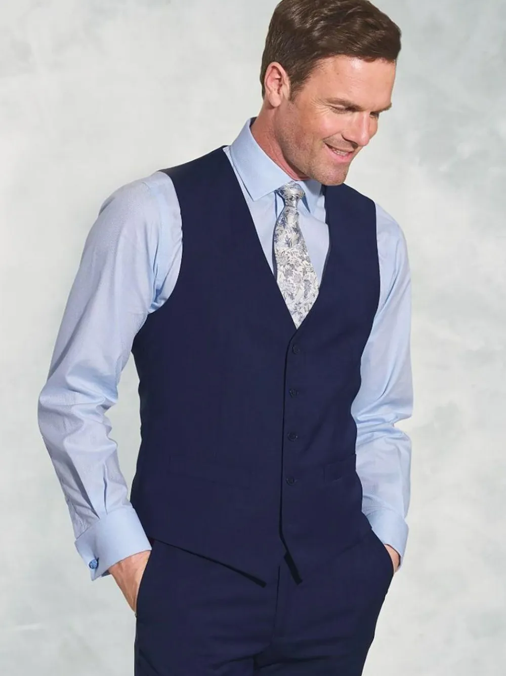 Clearance Brook Taverner Plain Suit Waistcoat Blue