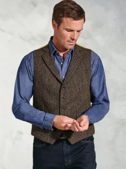 Brook Taverner Brown Harris Tweed Herringbone Waistcoat^ Vests