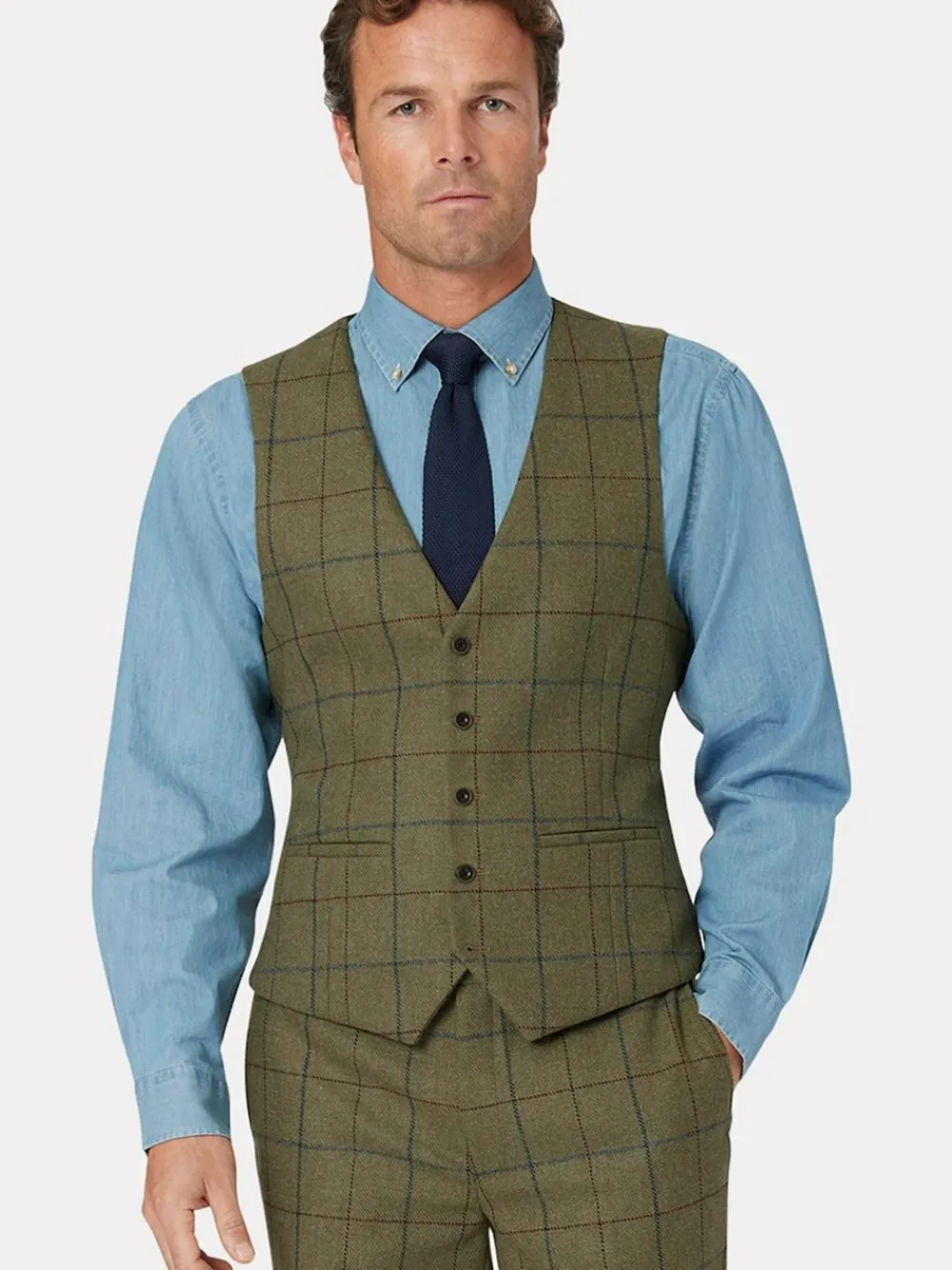 Hot Brook Taverner Green Check Wool Suit Waistcoat