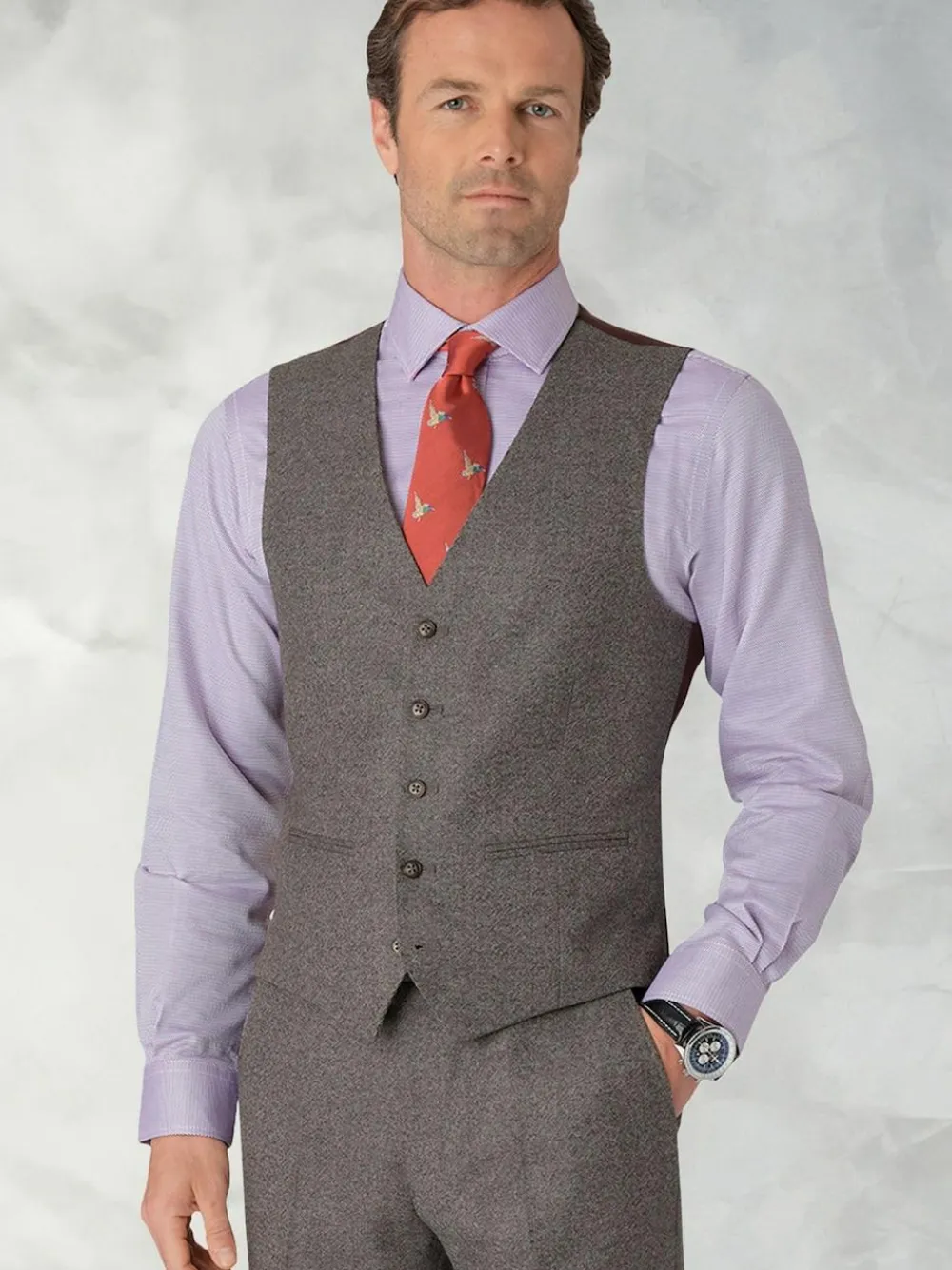 Discount Brook Taverner Donegal Wool Suit Waistcoat Grey