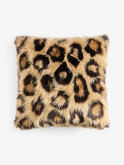 Next Brown 50 x 50cm Long Leopard Print Faux Fur Cushion^ Cushions & Throws