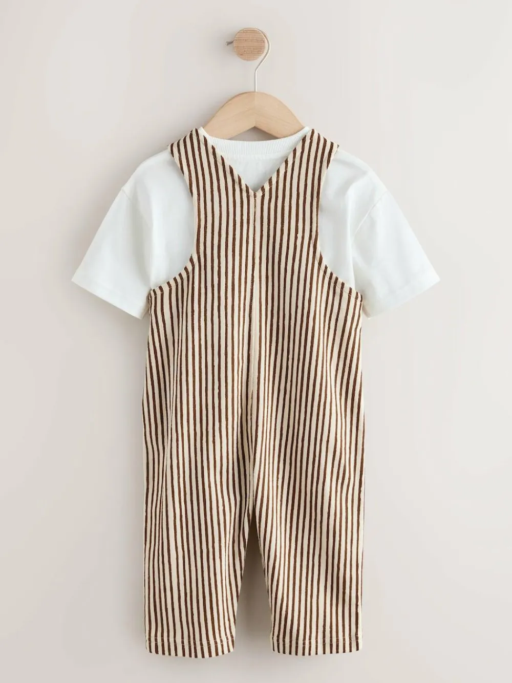 Next Brown and Off White Stripe Dungarees and T-Shirt Set (3mths-7yrs)^BOY Sets & Outfits|Sweatshirts & Hoodies