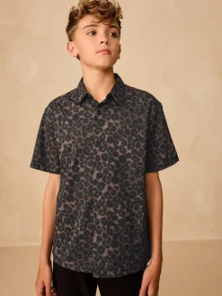 Next Brown Animal Print Short Sleeve Printed Shirt (3-16yrs)^BOY Shirts