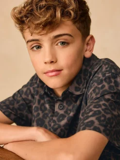 Next Brown Animal Print Short Sleeve Printed Shirt (3-16yrs)^BOY Shirts