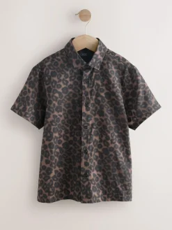 Next Brown Animal Print Short Sleeve Printed Shirt (3-16yrs)^BOY Shirts