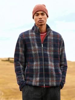 Hot Next Full Zip Funnel Neck Fleece Brown Check