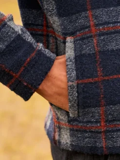 Hot Next Full Zip Funnel Neck Fleece Brown Check