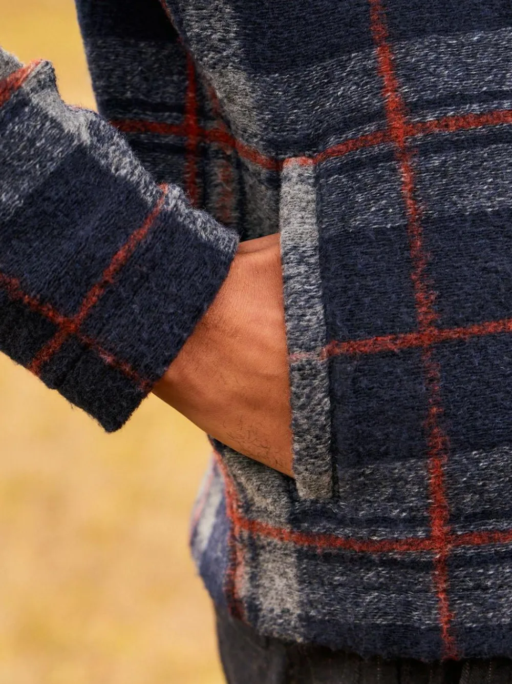 Hot Next Full Zip Funnel Neck Fleece Brown Check