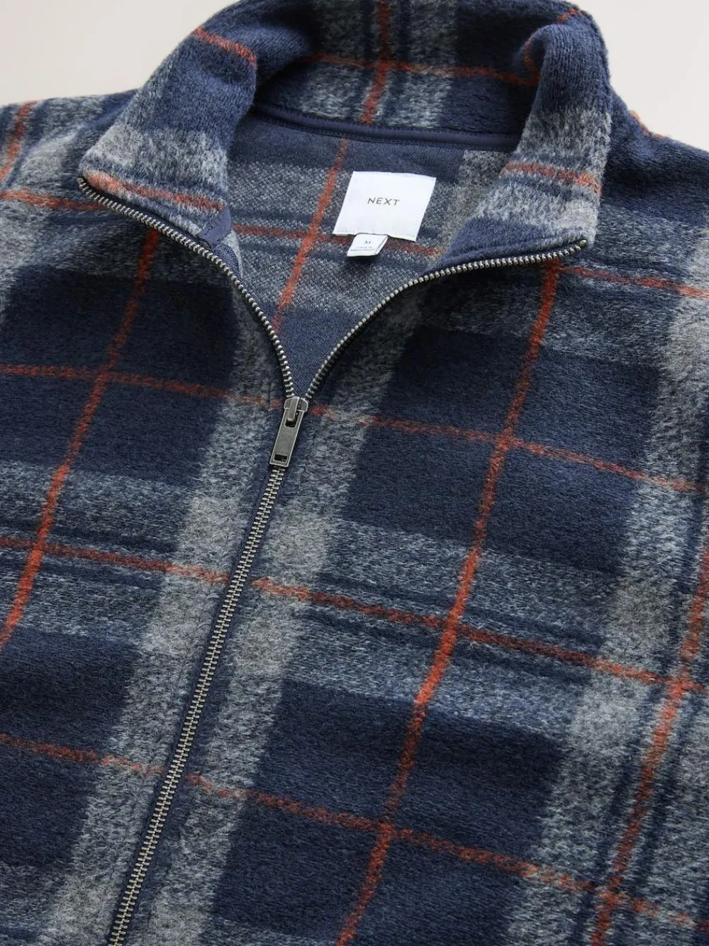 Hot Next Full Zip Funnel Neck Fleece Brown Check