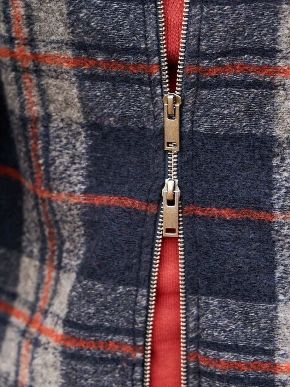 Hot Next Full Zip Funnel Neck Fleece Brown Check