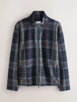 Hot Next Full Zip Funnel Neck Fleece Brown Check