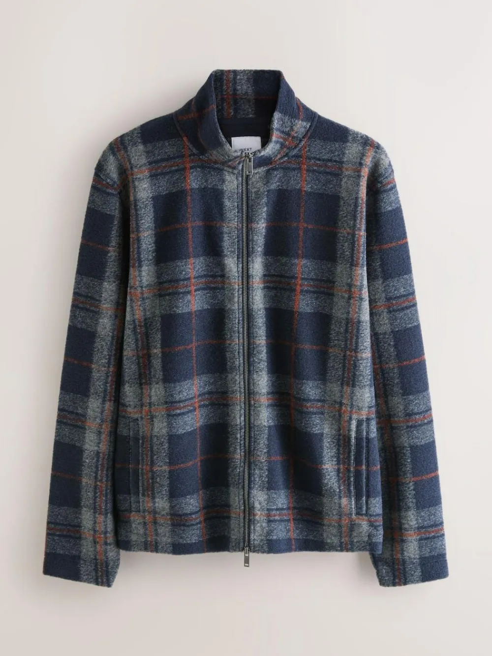 Hot Next Full Zip Funnel Neck Fleece Brown Check