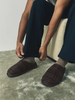 Next Brown Check Mule Slippers
