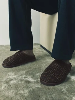 Next Brown Check Mule Slippers