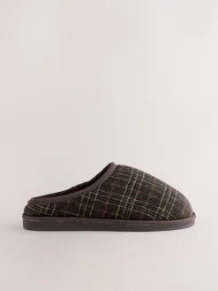 Next Brown Check Mule Slippers