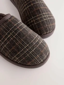 Next Brown Check Mule Slippers