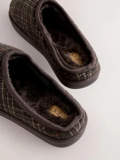 Next Brown Check Mule Slippers