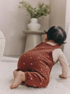 New Next Brown Cherry Quilted Dungaree and Bodysuit Baby 2 Piece Set (0mths-3yrs)