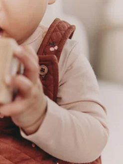 New Next Brown Cherry Quilted Dungaree and Bodysuit Baby 2 Piece Set (0mths-3yrs)