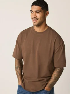 Next Brown Chocolate Relaxed Fit Heavyweight T-Shirt^ Tops & T-Shirts