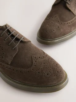 Next Brown Chunky Suede Brogue Shoes^ Shoes
