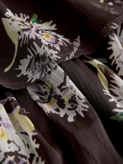 Outlet Next Printed High Neck Tiered Occasion Maxi Dress Brown Floral