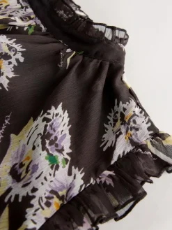 Outlet Next Printed High Neck Tiered Occasion Maxi Dress Brown Floral