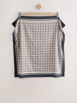 Next Brown Geometric Print Satin Square Scarf^Women Hats, Gloves & Scarves|Hats, Gloves & Scarves