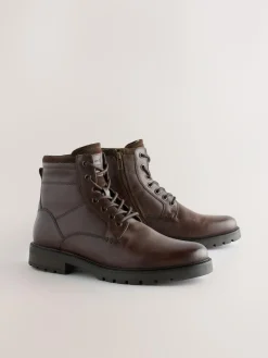 Sale Next Leather Zip-Up Borg Lined Boots Brown